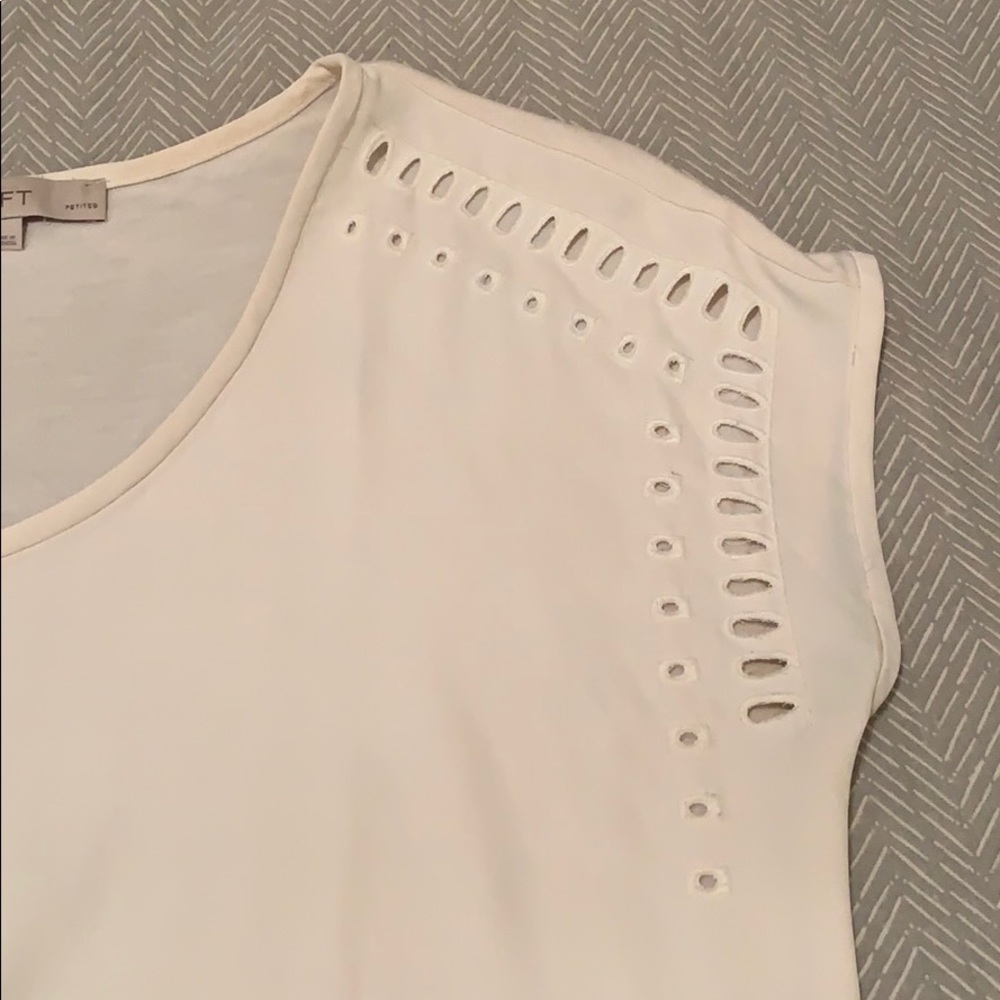 Loft mixed media top with shoulder cutouts